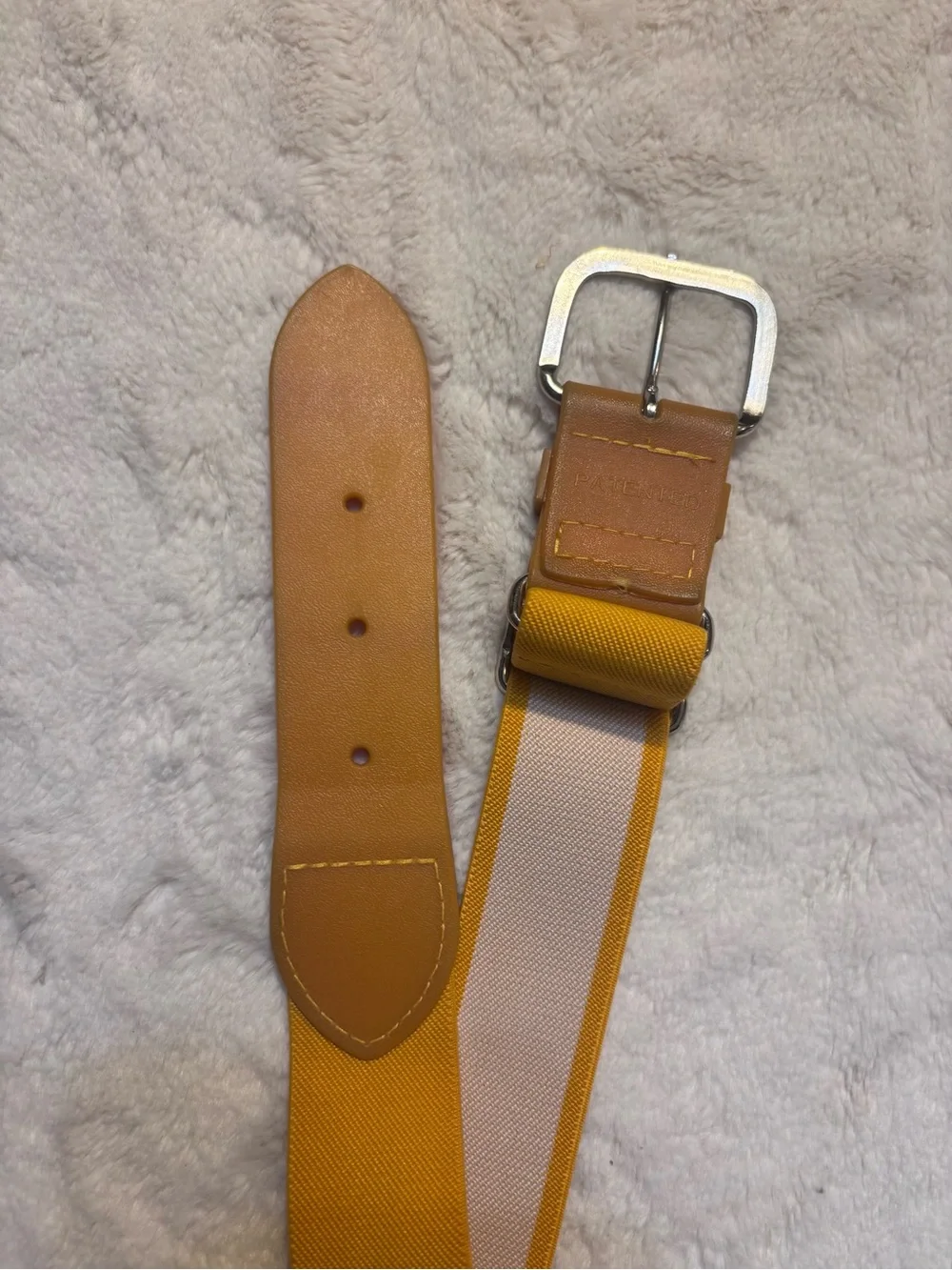 Kids Baseball Belt onesize Mustard Yellow Elastic Belt Faux Leather Silver Hrdwr